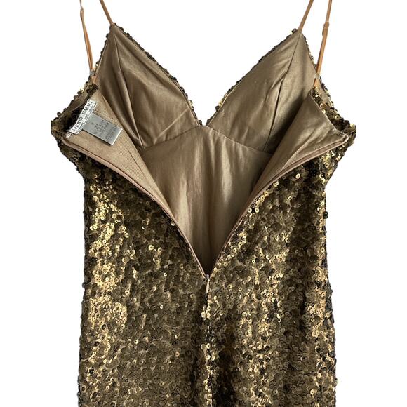 ALBERTO MAKALI Y2K Bronze Sequins Beads Evening Cocktail Dress Size 10 - Picture 6 of 7
